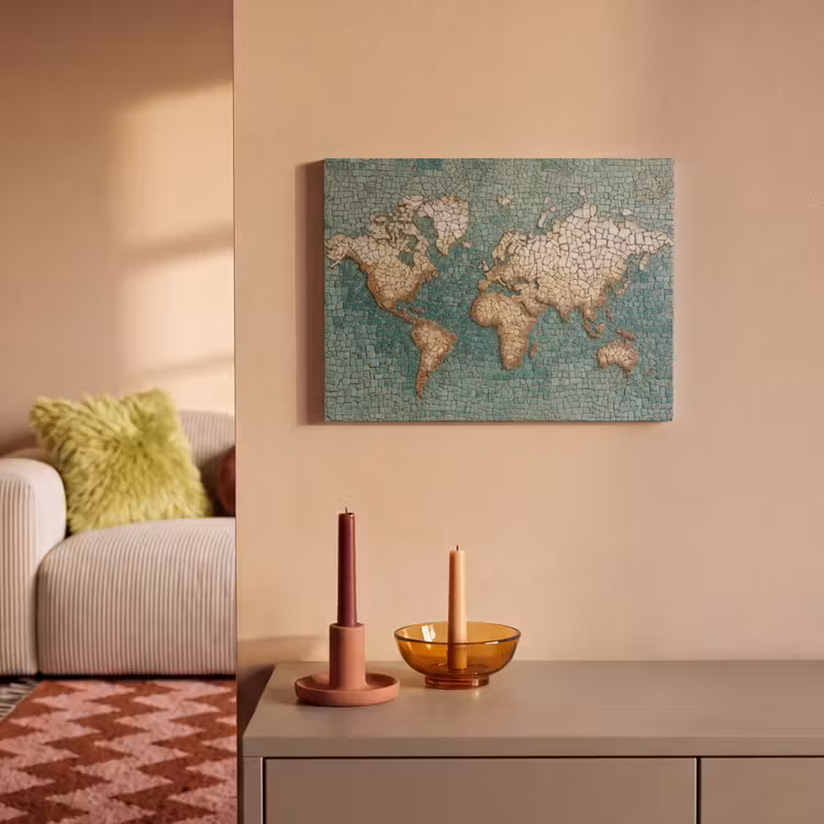Akoestisch schilderij - Wereldkaart - Gebroken tegels - Mozaïek — 2