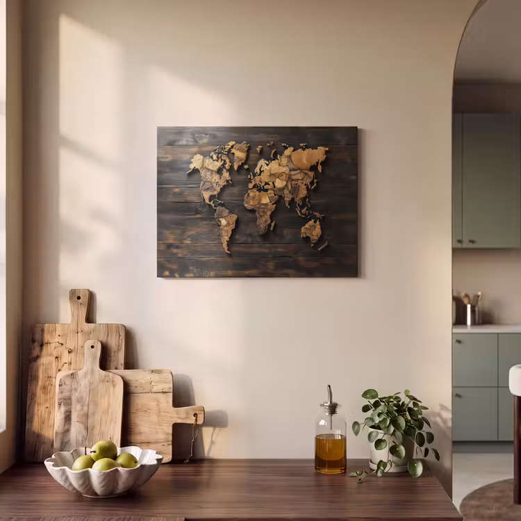Akoestisch schilderij - Wereldkaart - Hout - Mozaïek — 3
