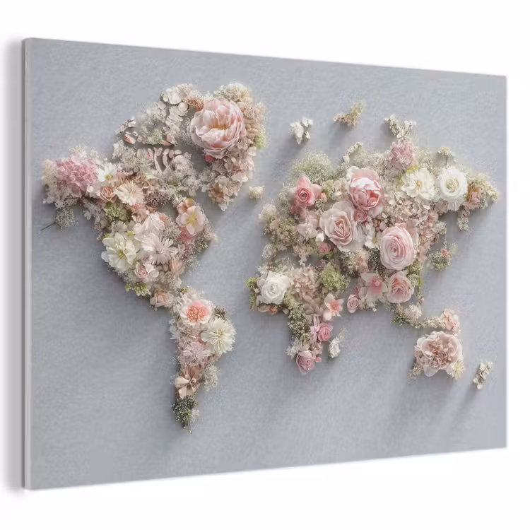 Akoestisch schilderij - Wereldkaart - Rozen - Roze — 1