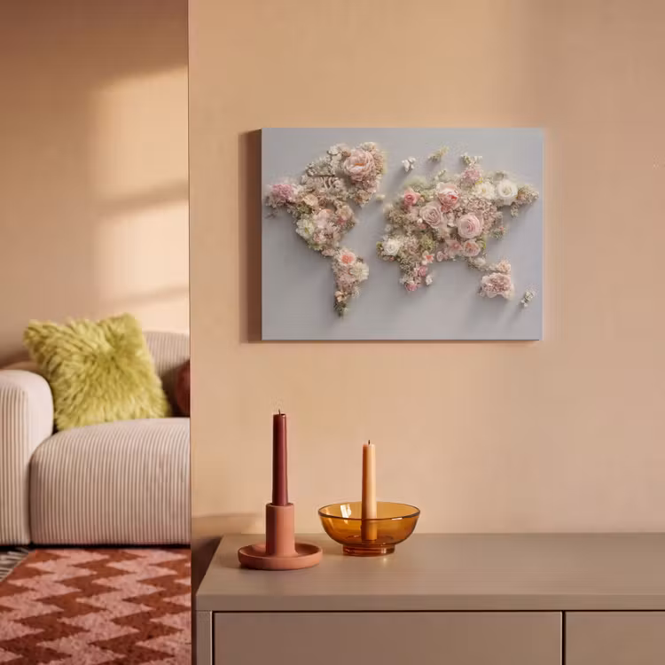 Akoestisch schilderij - Wereldkaart - Rozen - Roze — 2