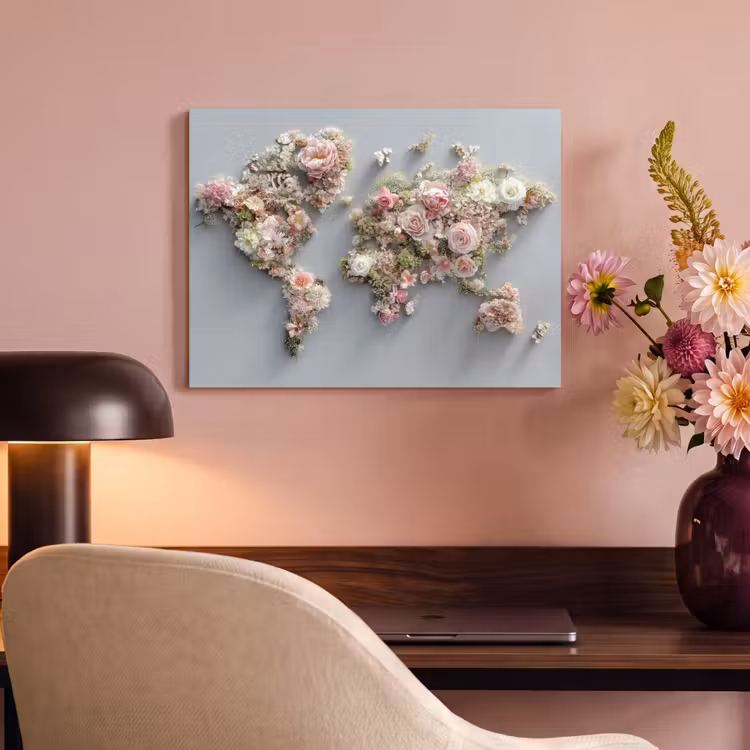 Akoestisch schilderij - Wereldkaart - Rozen - Roze — 4