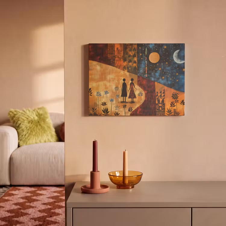Akoestisch schilderij - Silhouetten - Abstract - Zon - Maan — 2