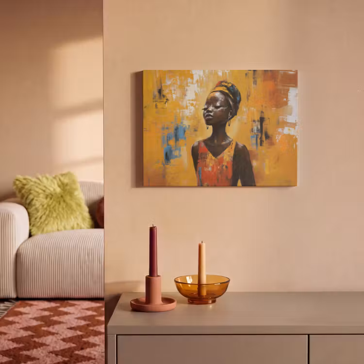Akoestisch schilderij - Vrouw - Ogen - Penseelstreken - Geel — 2