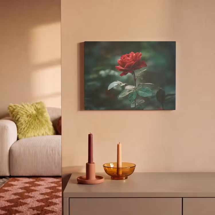 Akoestisch schilderij - Roos - Bladeren - Dieprood — 2
