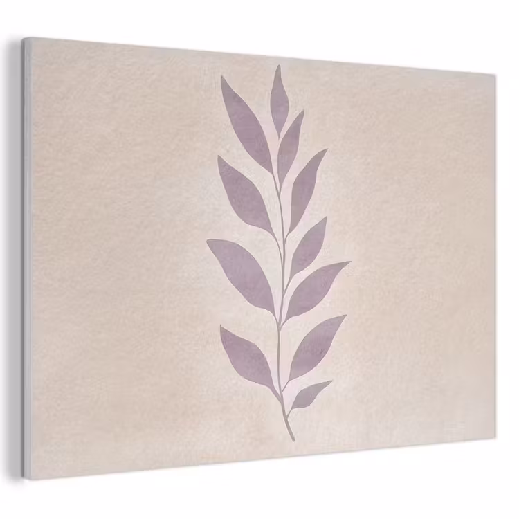 Akoestisch schilderij - Tak - Bladeren - Minimalistisch - Beige — 1