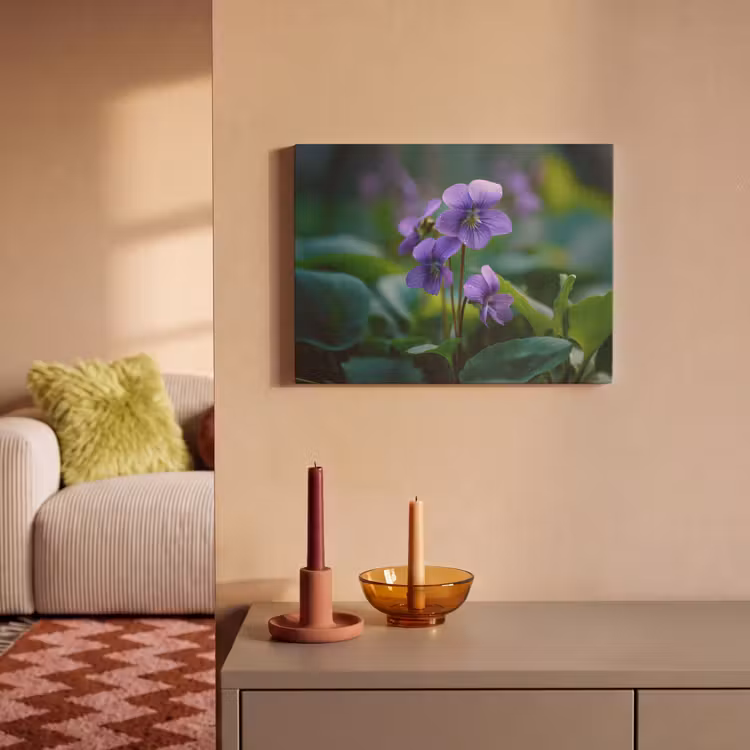 Akoestisch schilderij - Viooltjes - Paars - Bloem - Bladeren — 2