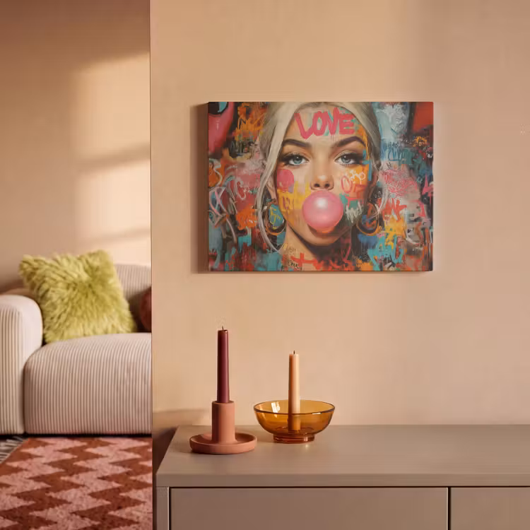 Akoestisch schilderij - Vrouw - Kauwgom - Graffiti - Love — 2