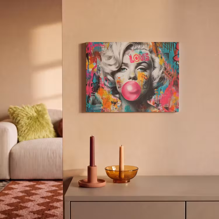Akoestisch schilderij - Vrouw - Kauwgom - Graffiti - Neonkleuren — 2