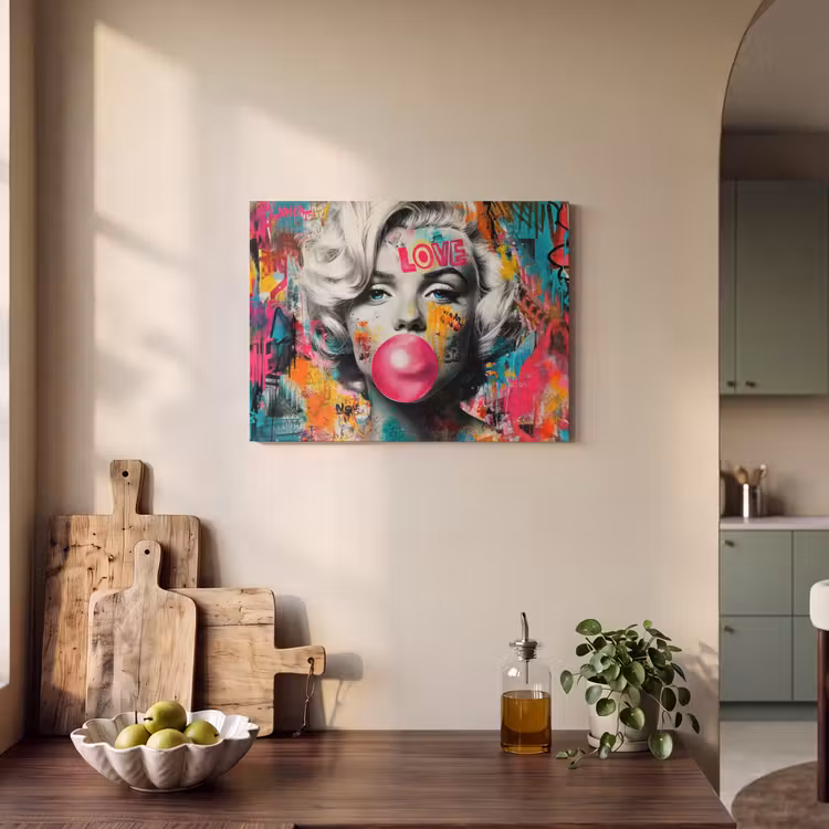Akoestisch schilderij - Vrouw - Kauwgom - Graffiti - Neonkleuren — 3