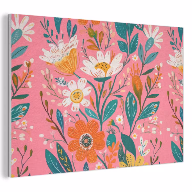 Akoestisch schilderij - Roze - Bloemen - Wit - Oranje — 1