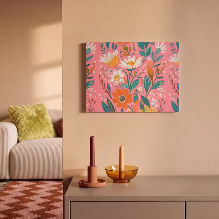 Akoestisch schilderij - Roze - Bloemen - Wit - Oranje — 2