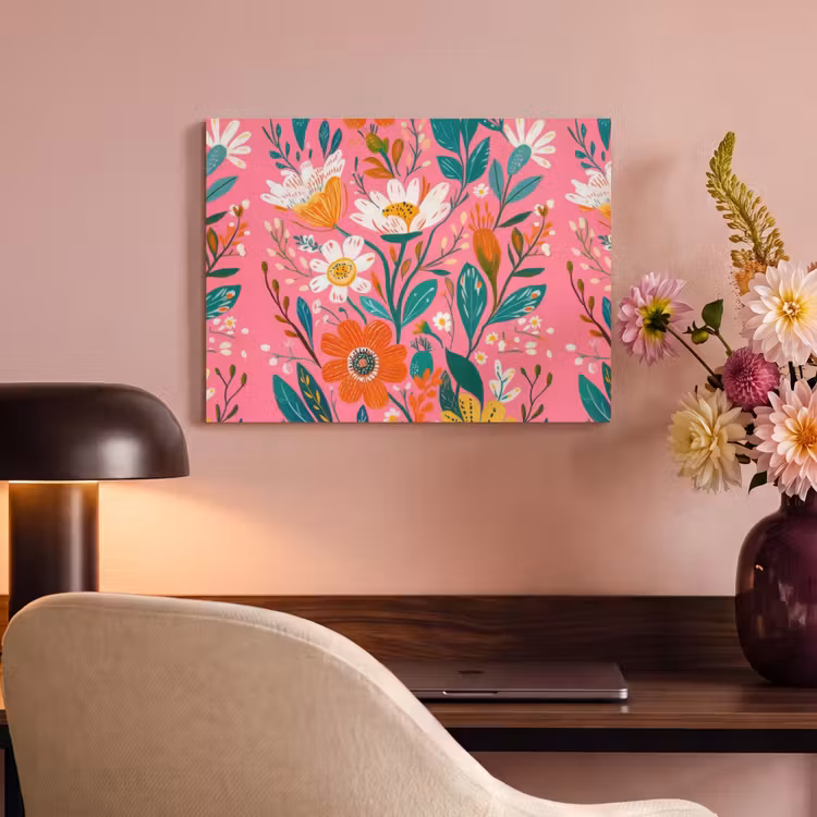 Akoestisch schilderij - Roze - Bloemen - Wit - Oranje — 4