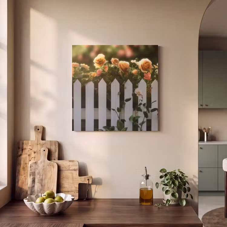 Akoestisch schilderij - Rozen - Hek - Zonlicht — 3