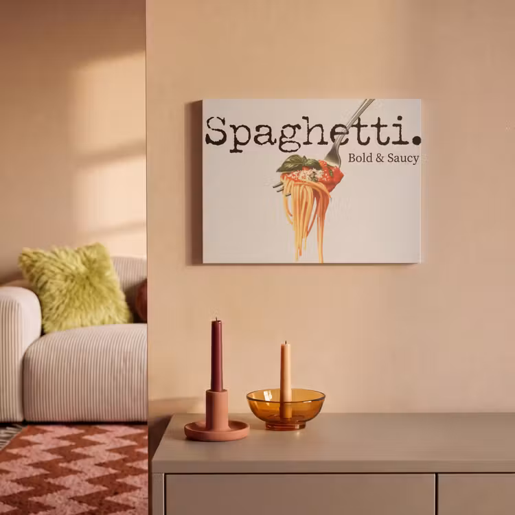 Akoestisch schilderij - Spaghetti - tomatensaus - Parmezaanse kaas — 2