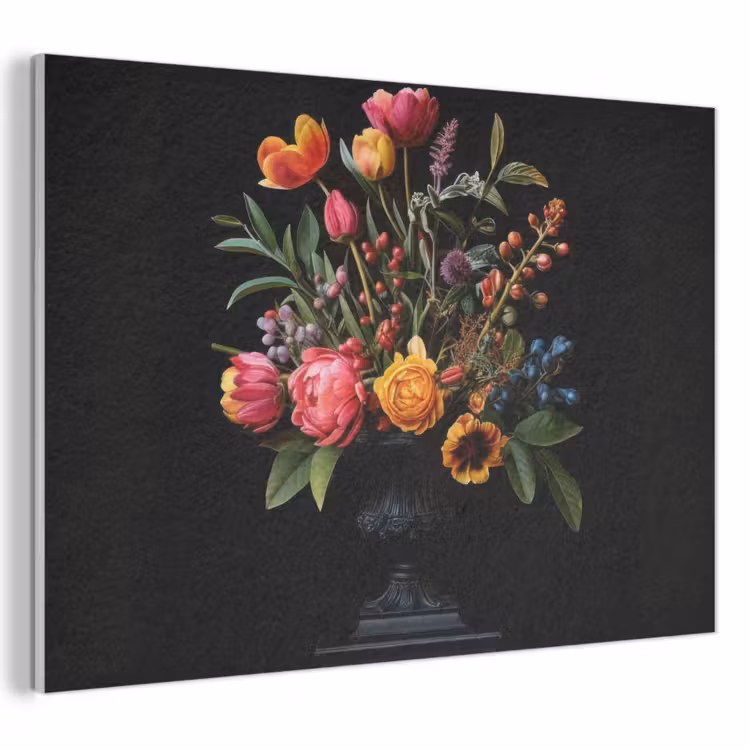 Akoestisch schilderij - Tulpen - Bessen - Boeket - Vaas — 1
