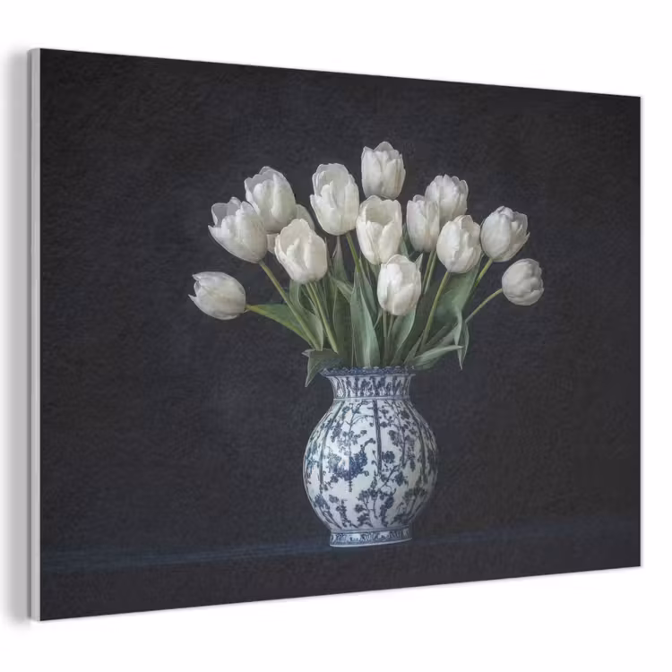 Akoestisch schilderij - Wit - Bloemen - Tulpen - Vaas — 1