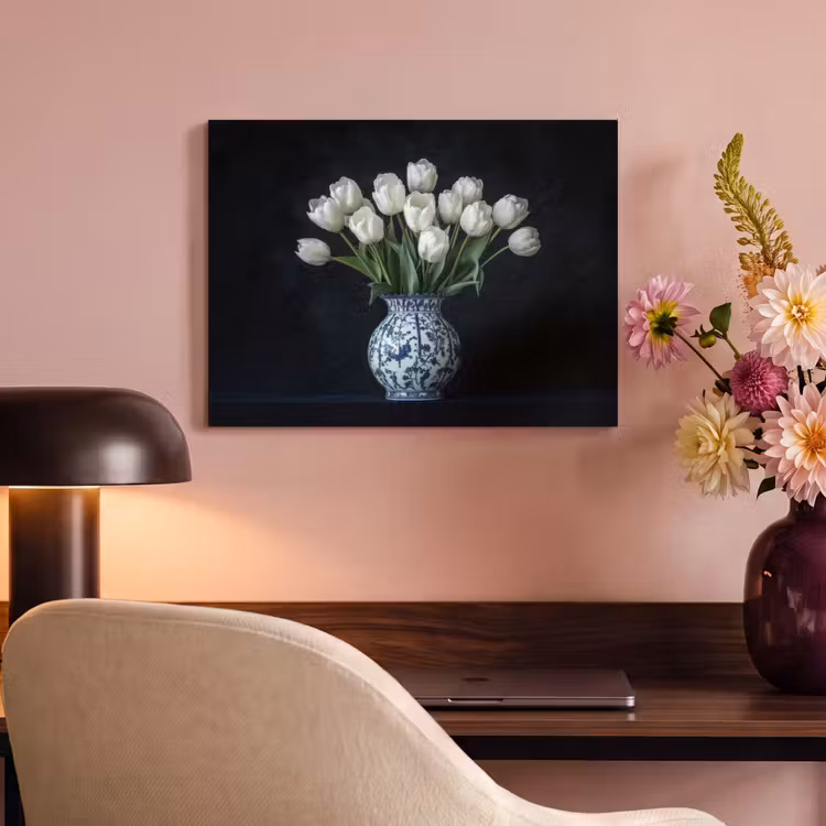 Akoestisch schilderij - Wit - Bloemen - Tulpen - Vaas — 4