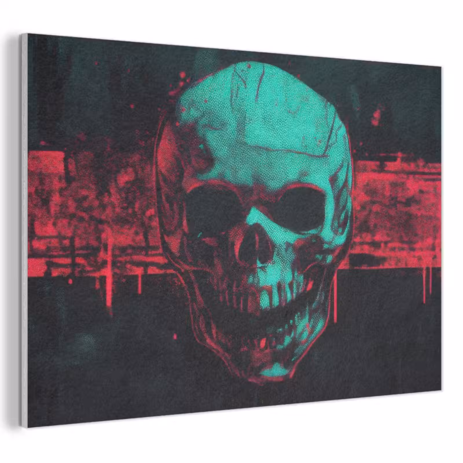Akoestisch schilderij - Schedel - Cyberpunk - Neon Rood — 1