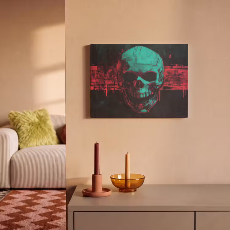 Akoestisch schilderij - Schedel - Cyberpunk - Neon Rood — 2