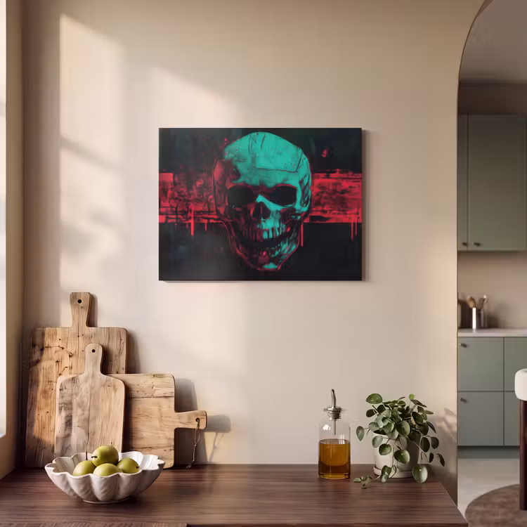 Akoestisch schilderij - Schedel - Cyberpunk - Neon Rood — 3