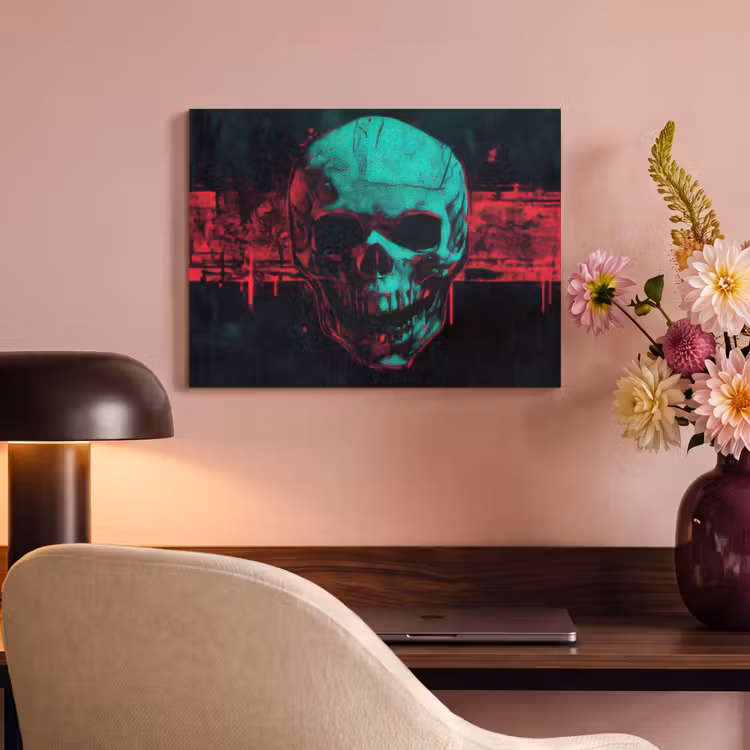 Akoestisch schilderij - Schedel - Cyberpunk - Neon Rood — 4