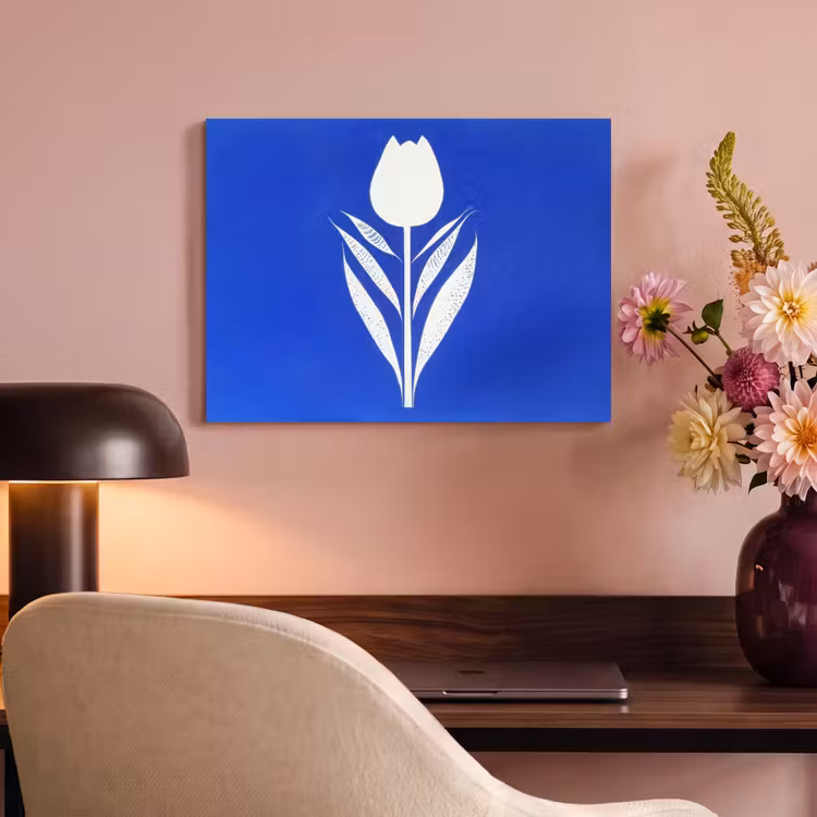 Akoestisch schilderij - Tulp - Minimalistisch - Bladeren - Wit — 4