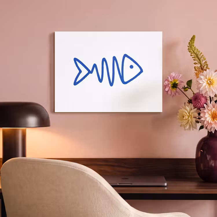 Akoestisch schilderij - Vis - Minimalistisch - Blauw - Lijn — 4