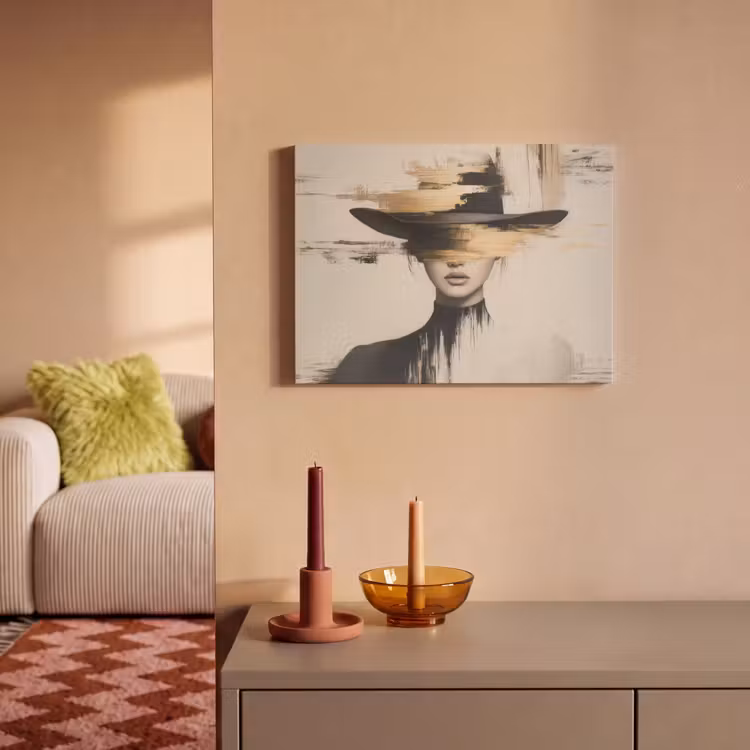 Akoestisch schilderij - Vrouw - Hoed - Verf — 2