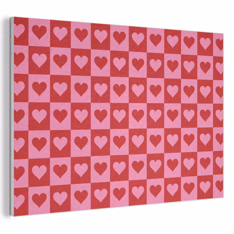 Akoestisch schilderij - Rood - Roze - Schaakbord - Valentijn — 1