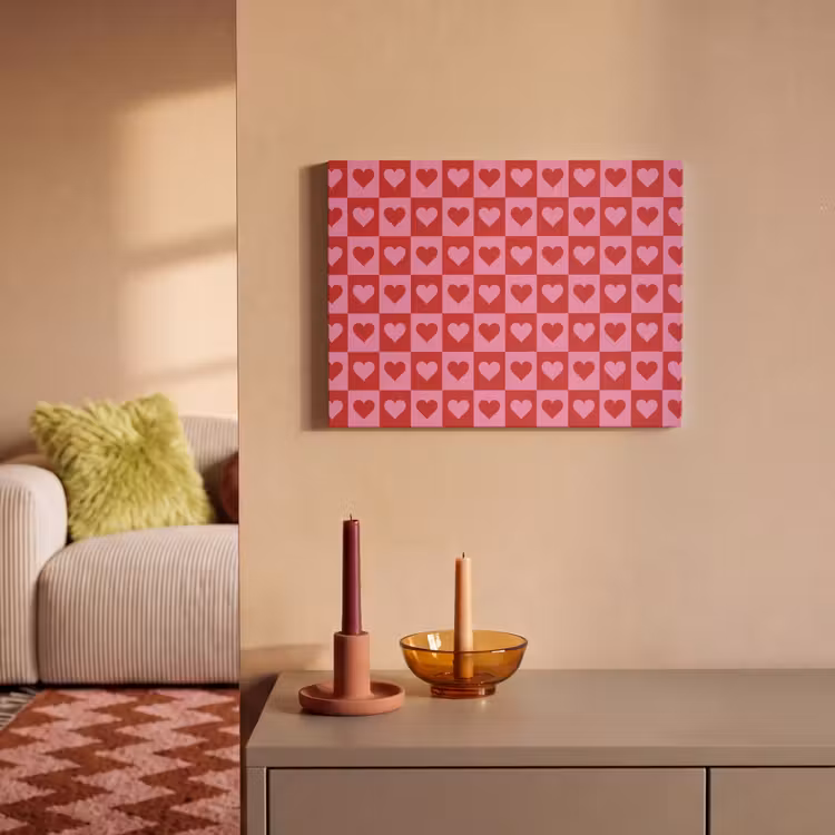 Akoestisch schilderij - Rood - Roze - Schaakbord - Valentijn — 2