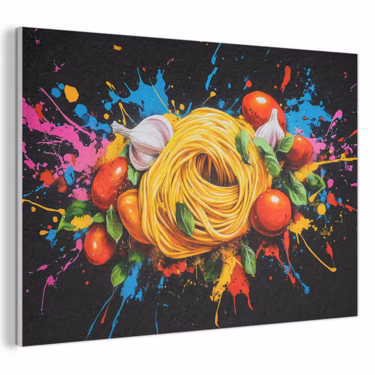 Akoestisch schilderij - Spaghetti - Graffiti - Verf - Kleurrijk - Eten - Modern — 1