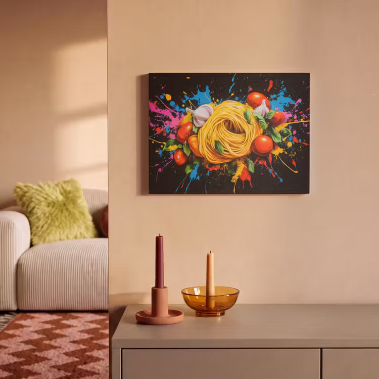 Akoestisch schilderij - Spaghetti - Graffiti - Verf - Kleurrijk - Eten - Modern — 2