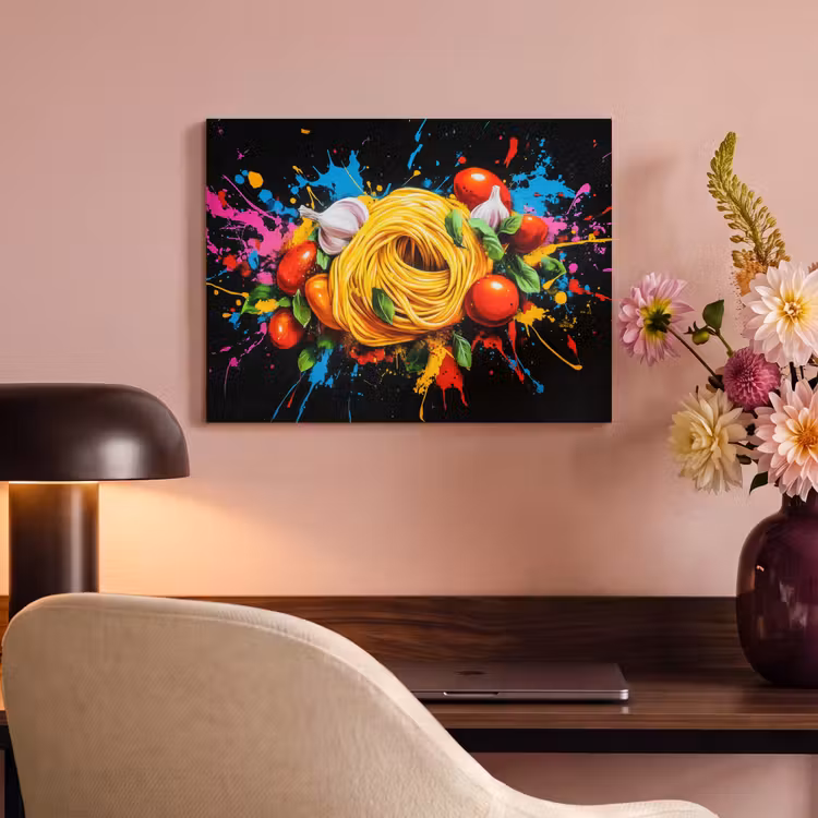 Akoestisch schilderij - Spaghetti - Graffiti - Verf - Kleurrijk - Eten - Modern — 4