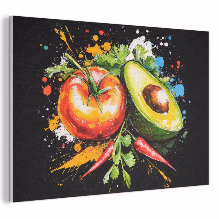 Akoestisch schilderij - Tomaat - Avocado - Peper - Graffiti - Verf - Modern — 1