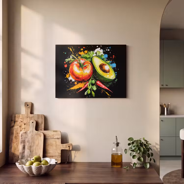 Akoestisch schilderij - Tomaat - Avocado - Peper - Graffiti - Verf - Modern — 3