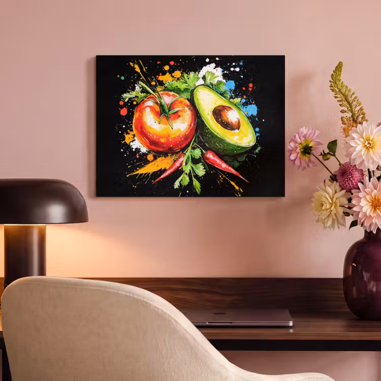 Akoestisch schilderij - Tomaat - Avocado - Peper - Graffiti - Verf - Modern — 4