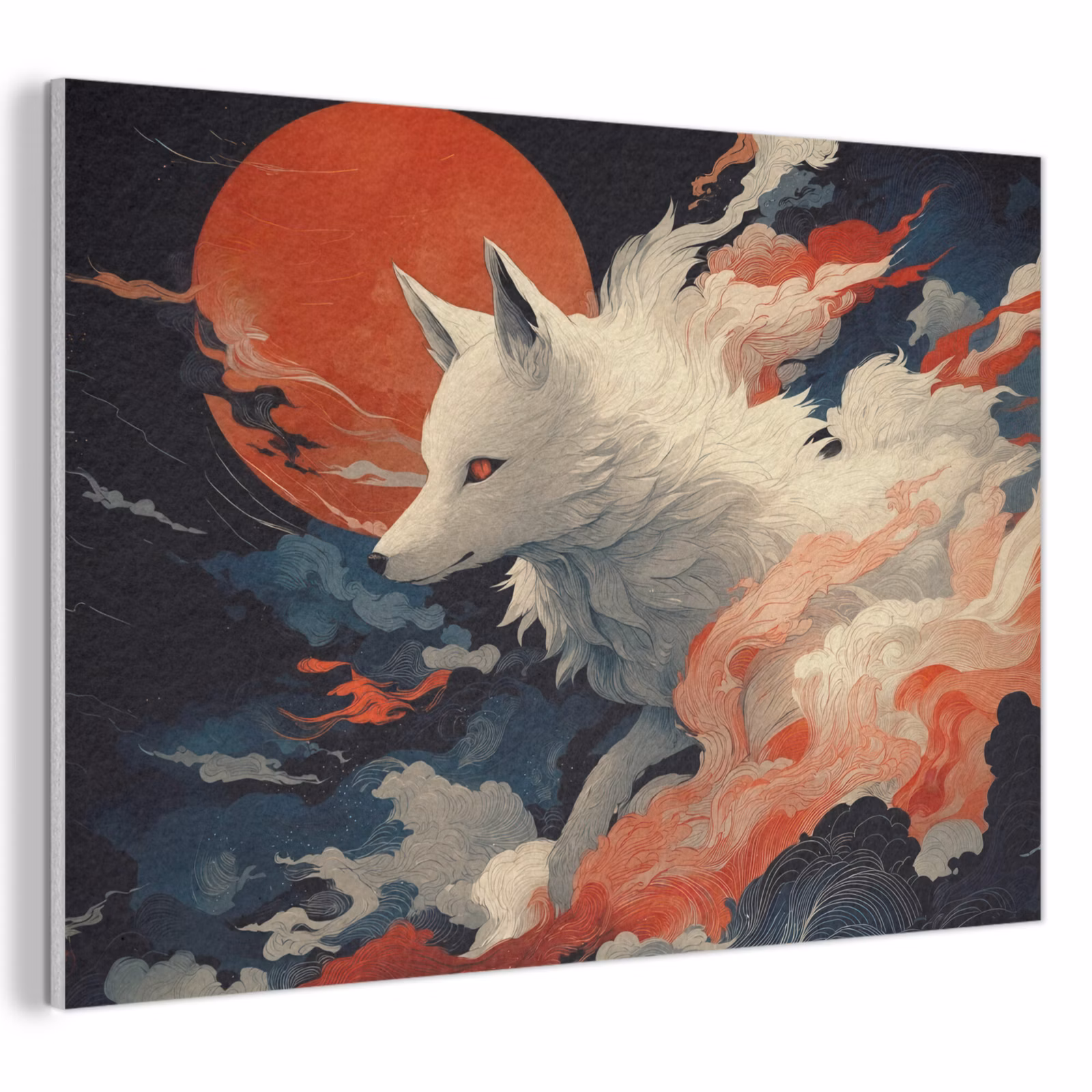 Akoestisch schilderij - Witte vos - wolken - maan — 1