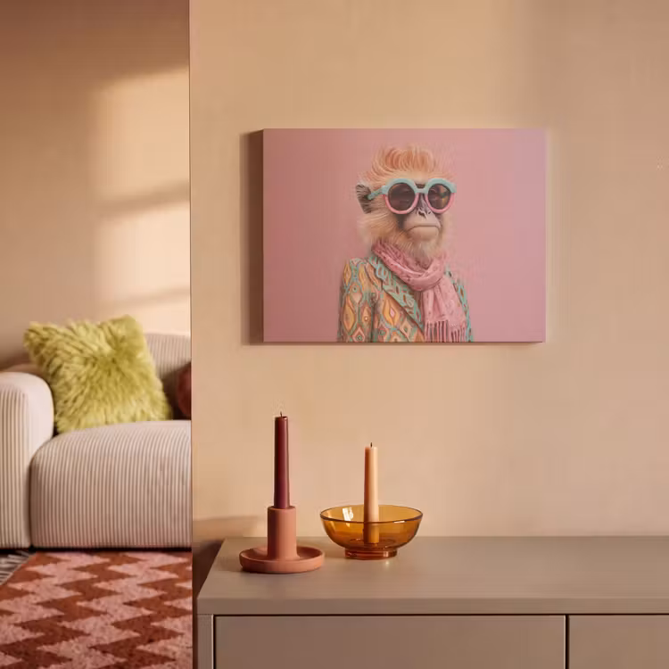 Akoestisch schilderij - Sjaal - Aap - Zonnebril - Jasje — 2