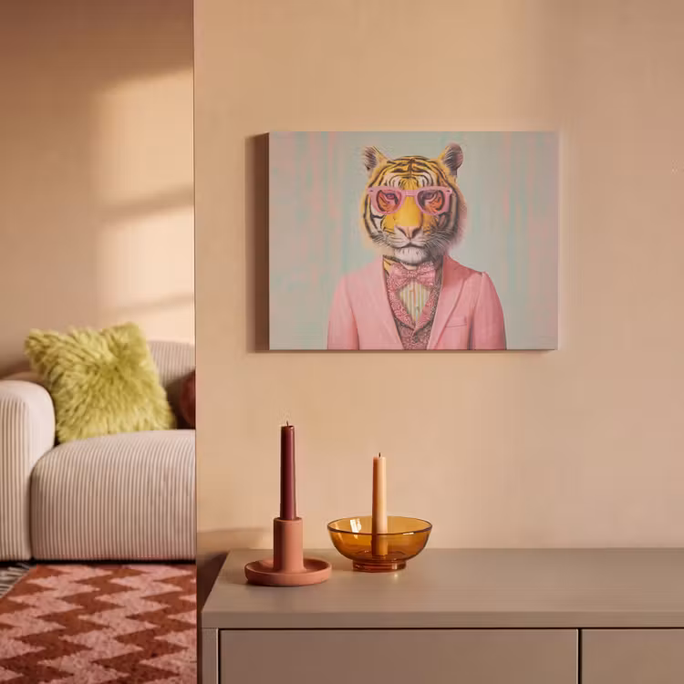 Akoestisch schilderij - Tijger - Strik - Jasje - Roze — 2