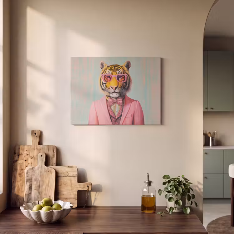 Akoestisch schilderij - Tijger - Strik - Jasje - Roze — 3
