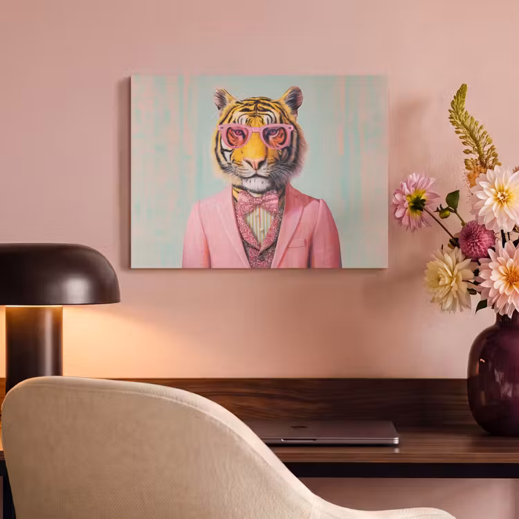 Akoestisch schilderij - Tijger - Strik - Jasje - Roze — 4