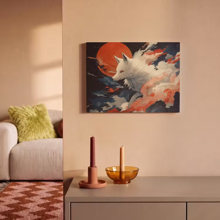 Akoestisch schilderij - Witte vos - wolken - maan — 2