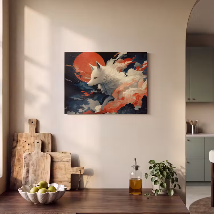 Akoestisch schilderij - Witte vos - wolken - maan — 3