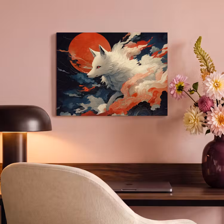 Akoestisch schilderij - Witte vos - wolken - maan — 4