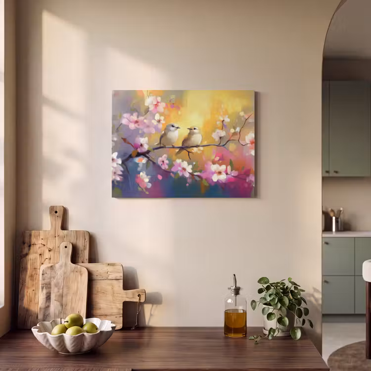 Akoestisch schilderij - Vogels - Bloemen - Roze — 3