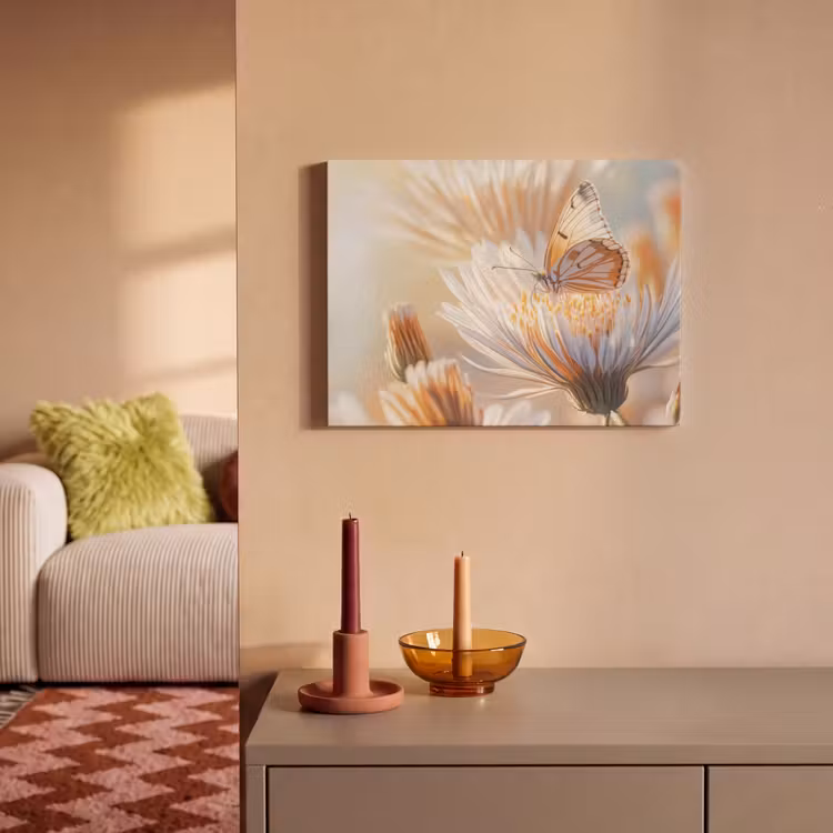 Akoestisch schilderij - Vlinder - Bloem - Oranje — 2
