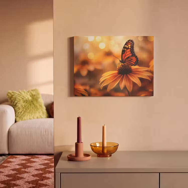 Akoestisch schilderij - Vlinder - Bloemen - Oranje — 2