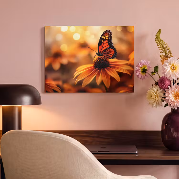 Akoestisch schilderij - Vlinder - Bloemen - Oranje — 4