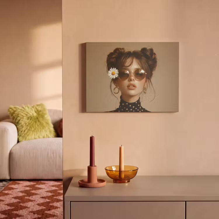 Akoestisch schilderij - Vrouw - Beige - Bloem - Modern - Portret — 2