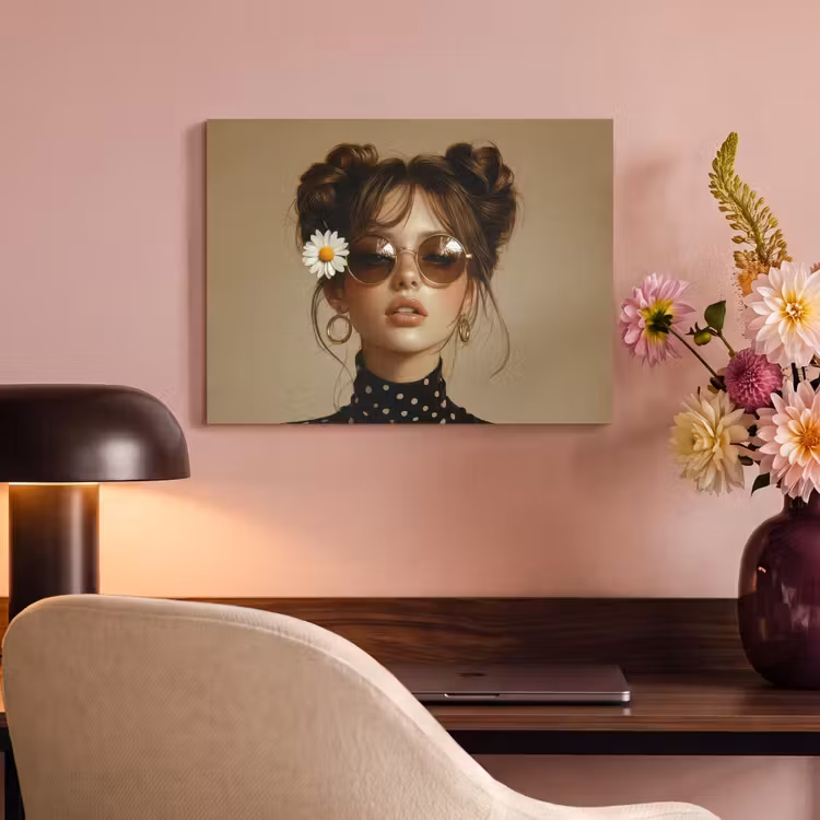 Akoestisch schilderij - Vrouw - Beige - Bloem - Modern - Portret — 4